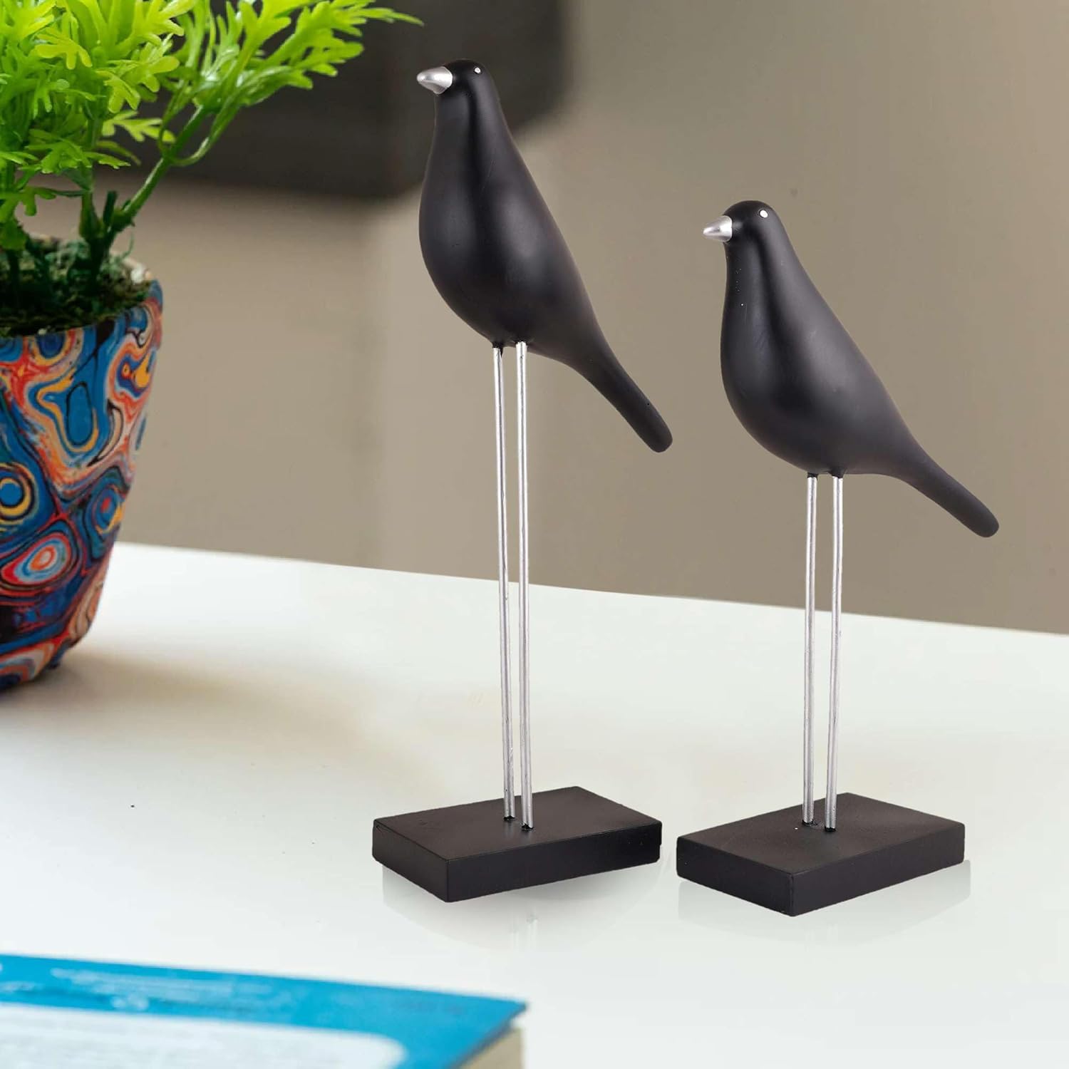 Sparrow Bird Decorative Showpiece on Iron Stand for Home Decor