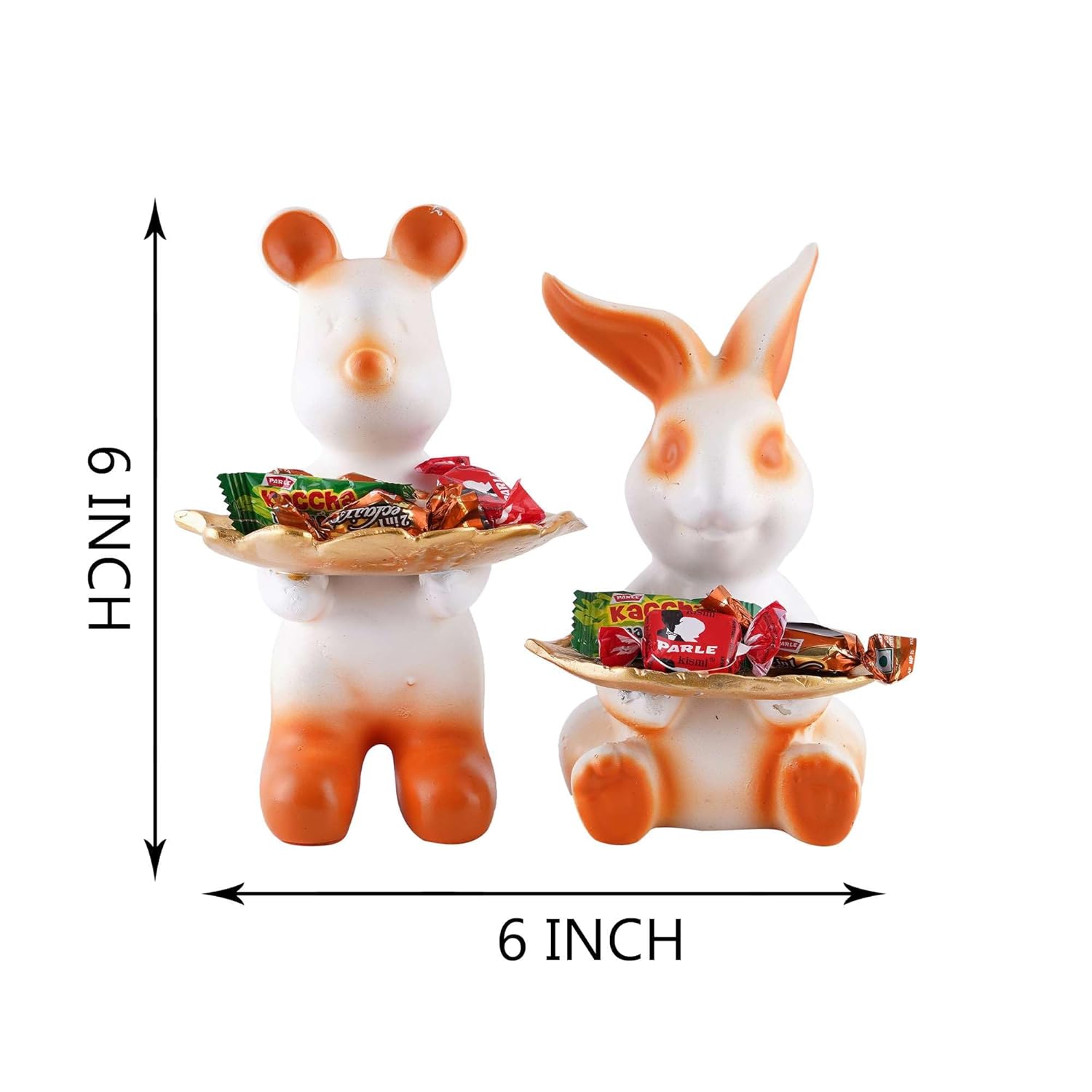 Set of 2 Rabbit Figurines Decorative Home Animal Statues