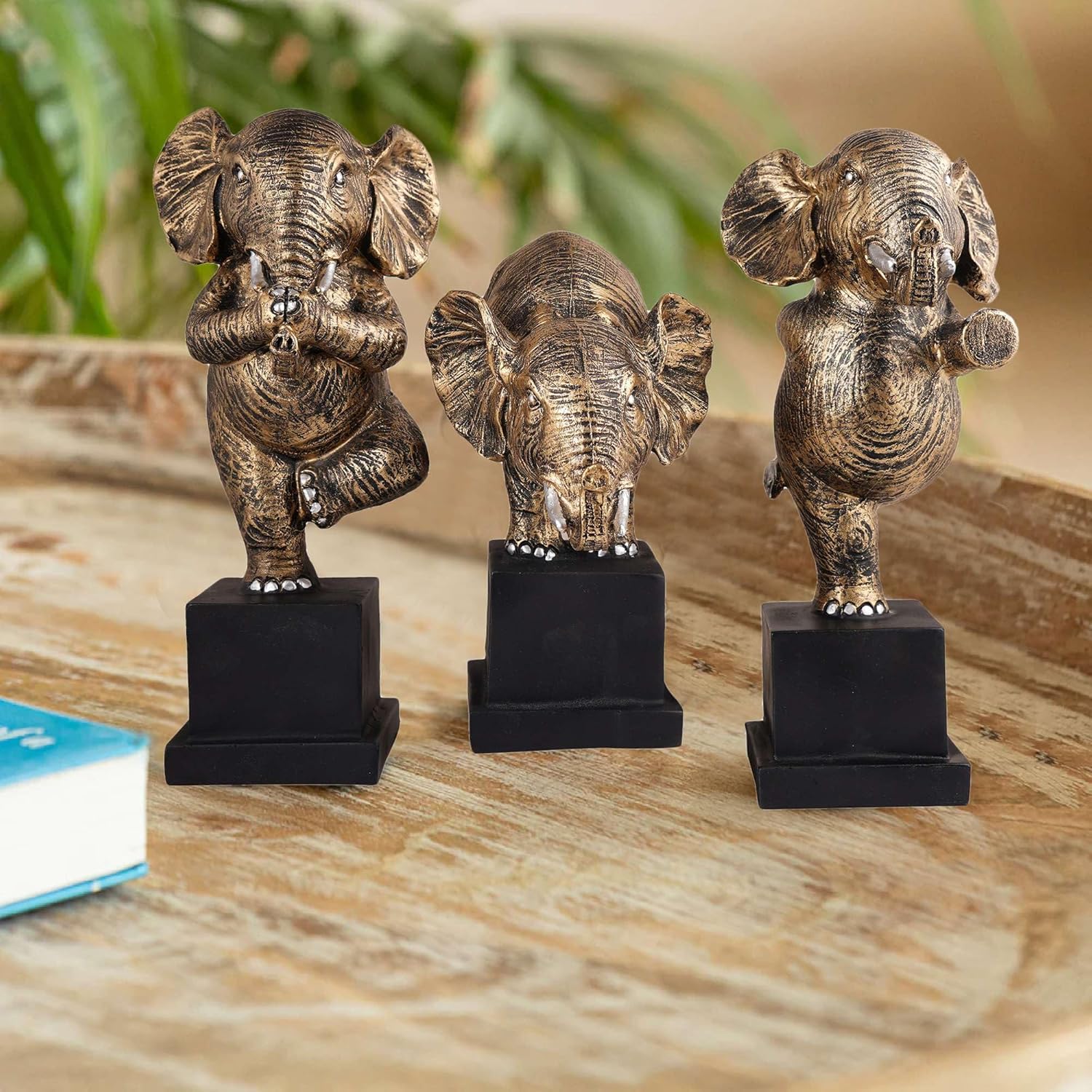 Polyresin Golden Elephant Showpiece Set...