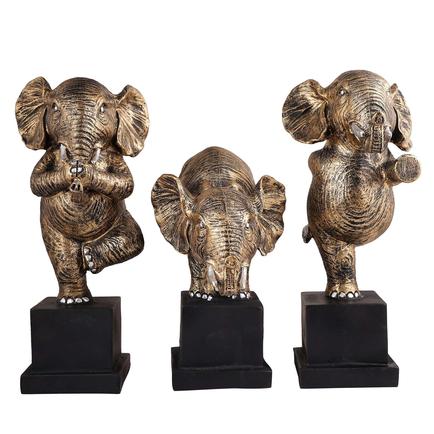 Polyresin Golden Elephant Showpiece Set of 3 Decor