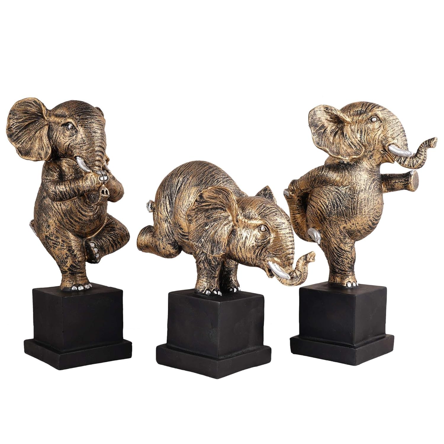 Polyresin Golden Elephant Showpiece Set of 3 Decor