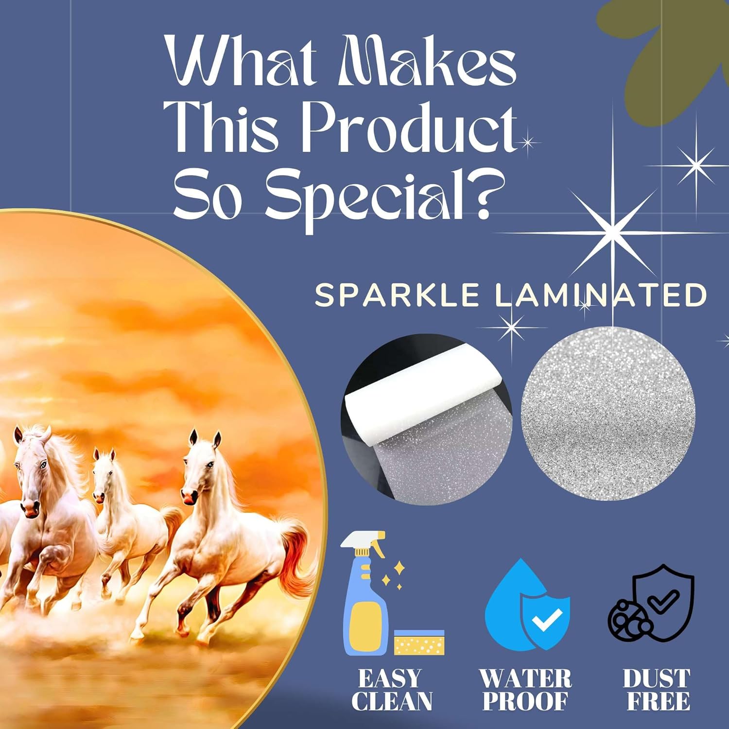 Seven Horses Vastu Painting For Wall Decoration Big Large Size 7 Horse Vastu Frame Golden Framed Painting