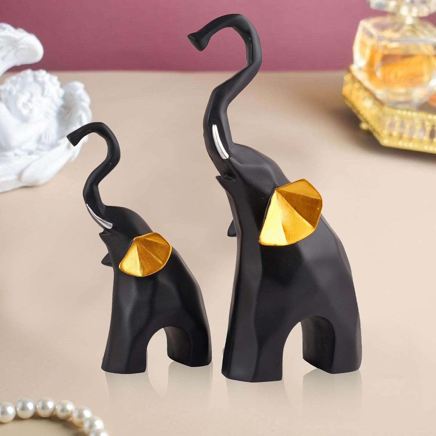 Polyresin Elephant Showpiece Set of 2 Home Decor