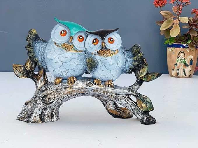 Owl Family Sitting on Tree Decorative Bi...