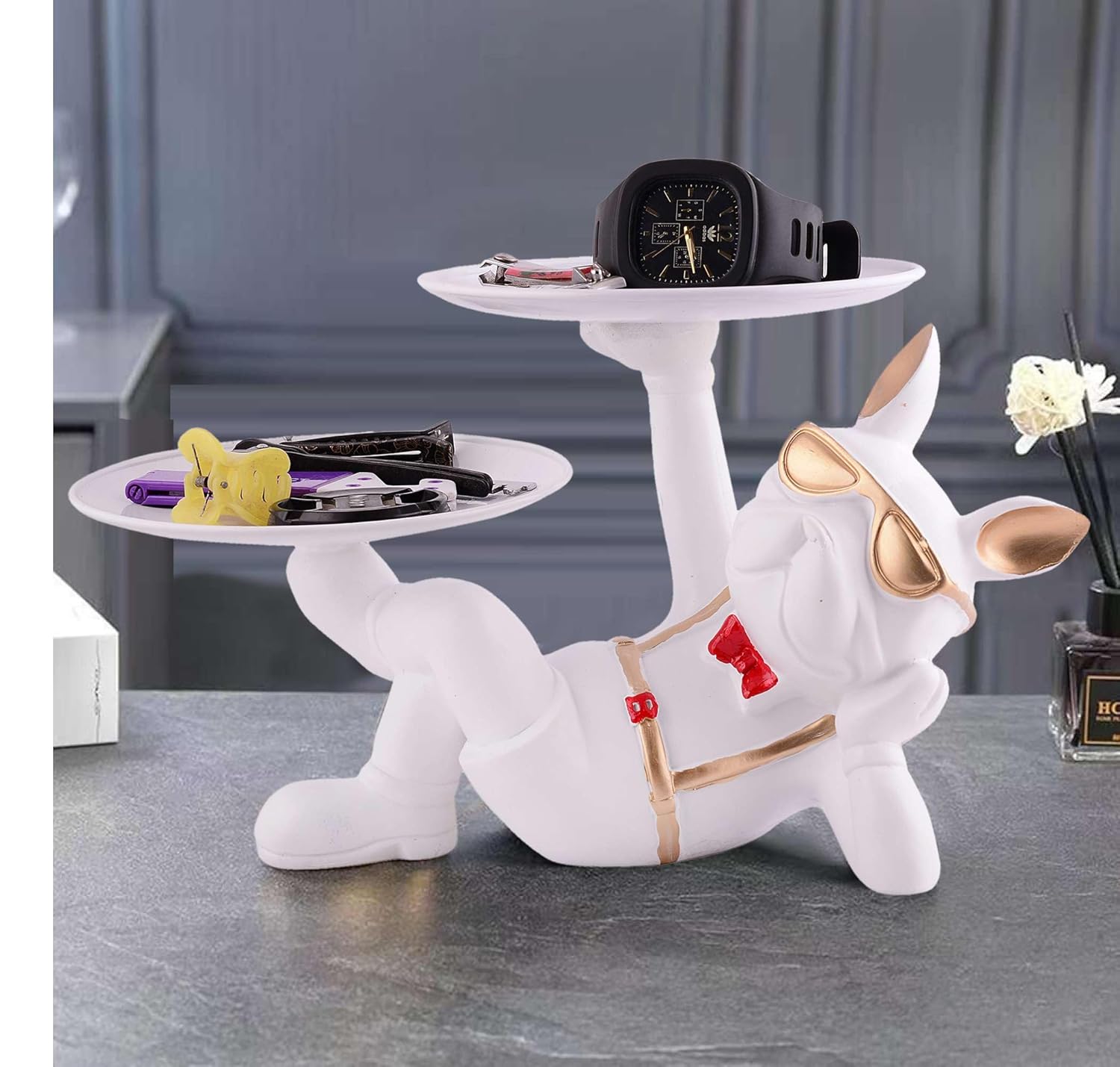 Cool Dog Showpiece with Plate Decorative...