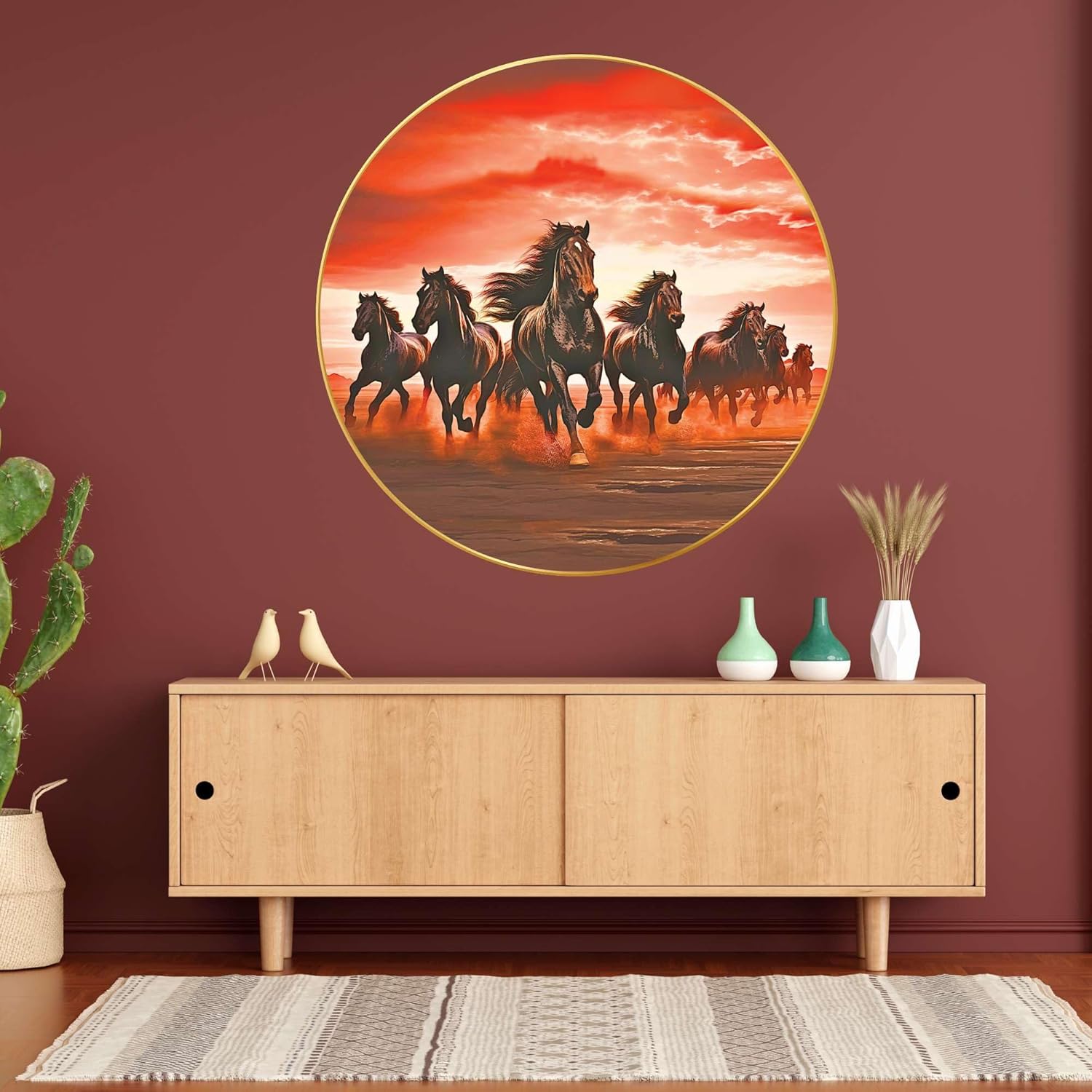 Seven Horses Vastu Painting For Wall Decoration Big Large Size 7 Horse Vastu Frame Golden Framed Painting