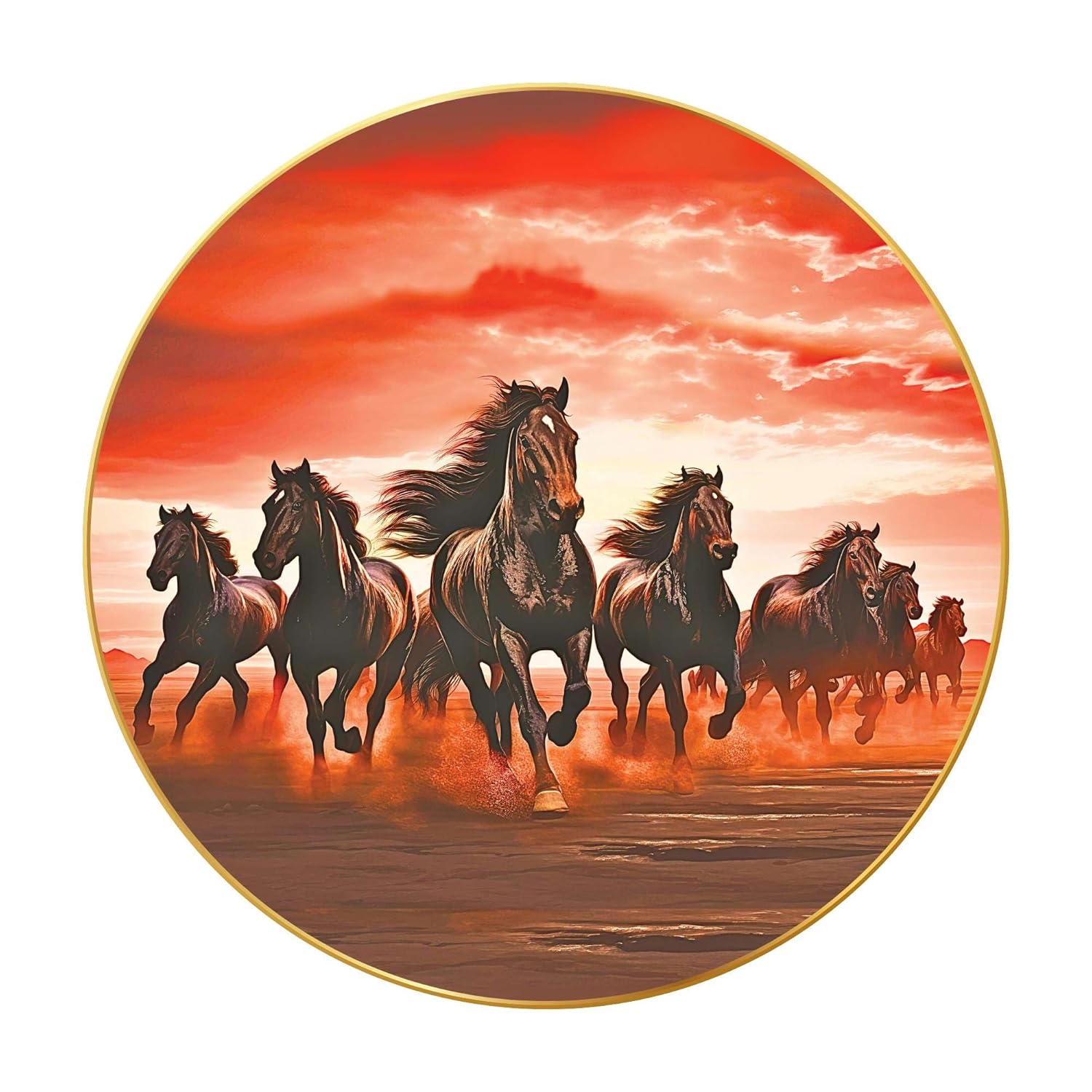 Seven Horses Vastu Painting For Wall Decoration Big Large Size 7 Horse Vastu Frame Golden Framed Painting