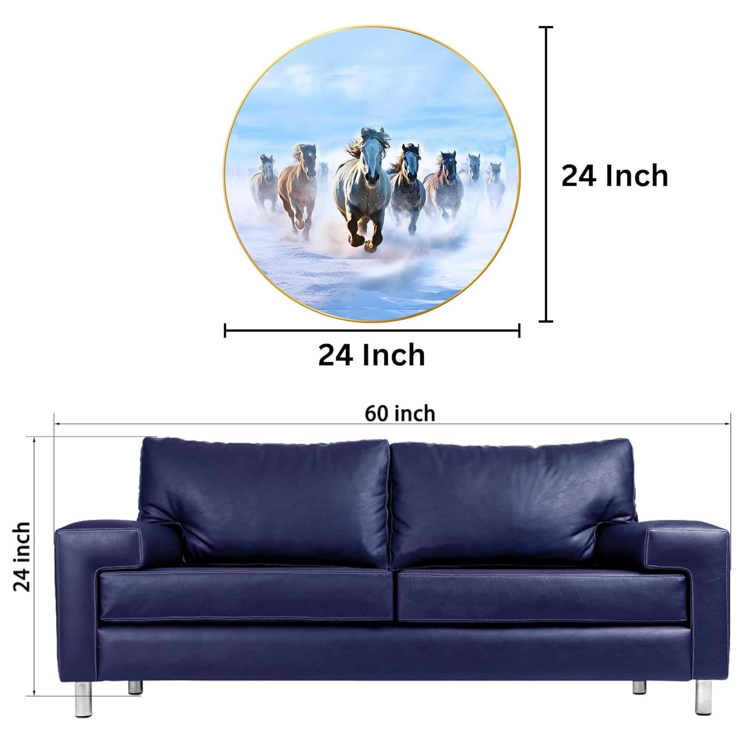 Seven Horses Vastu Painting For Wall Decoration Big Large Size 7 Horse Vastu Frame Golden Framed Painting