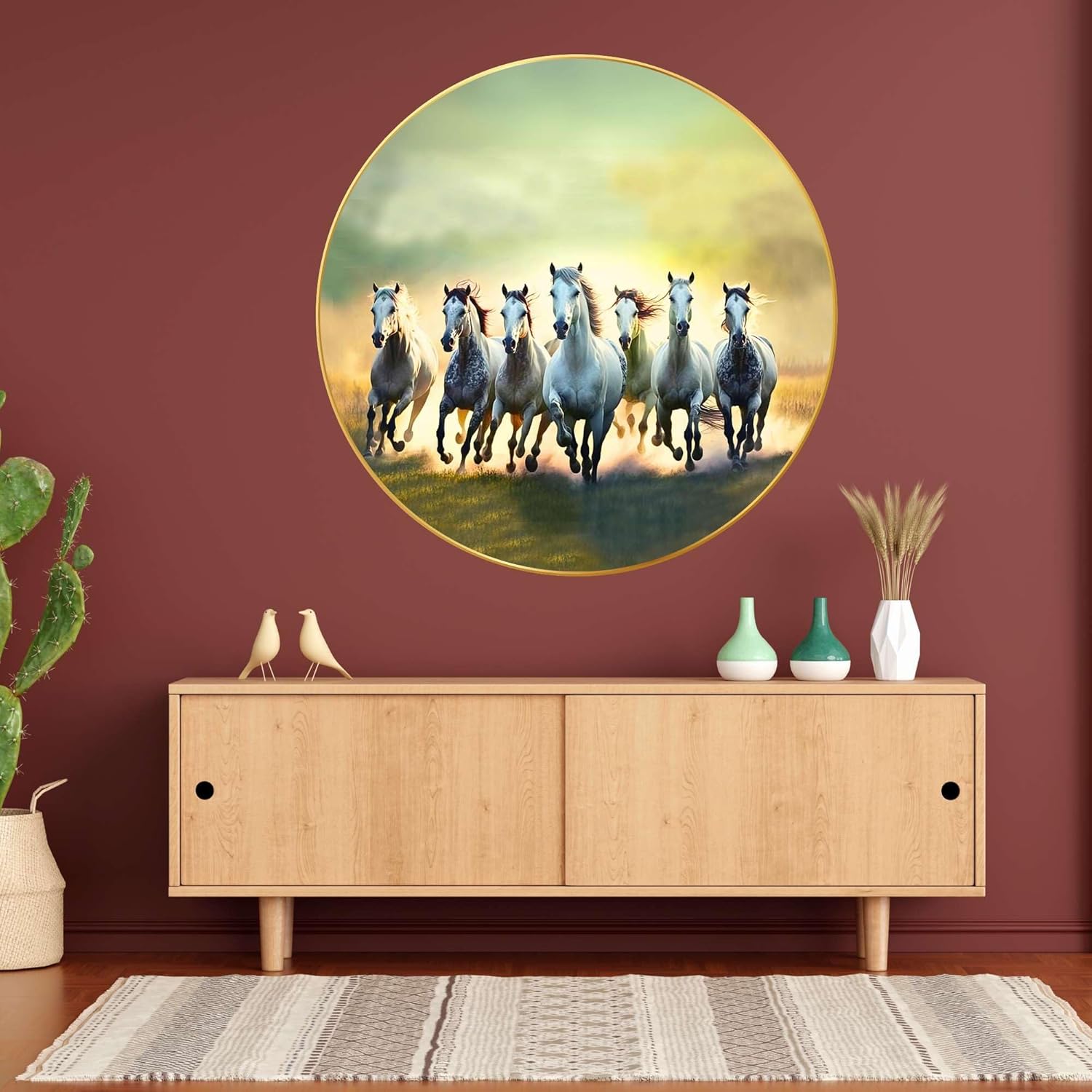 Seven Horses Vastu Wall Painting Large Golden Frame