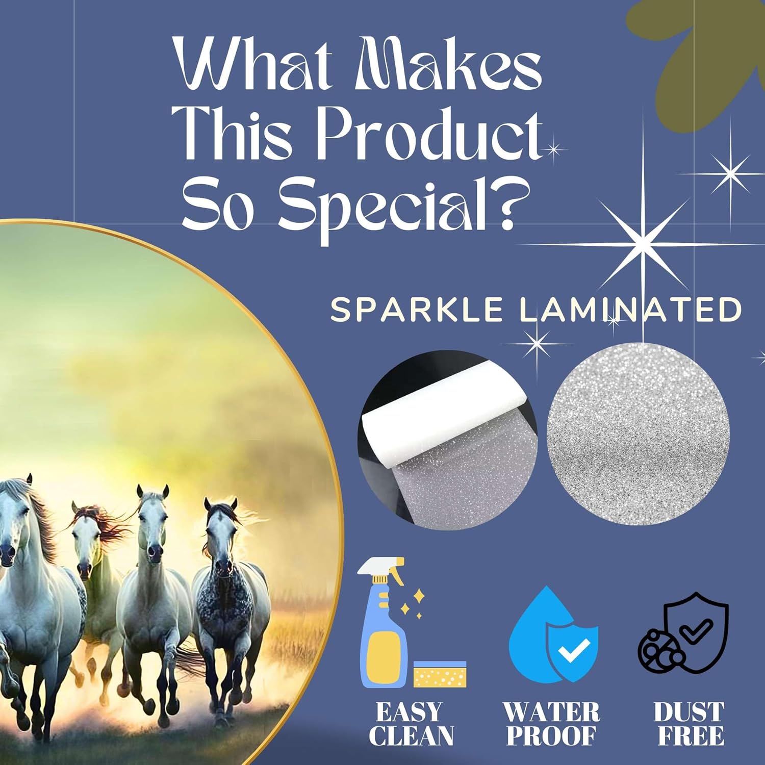 Seven Horses Vastu Wall Painting Large Golden Frame