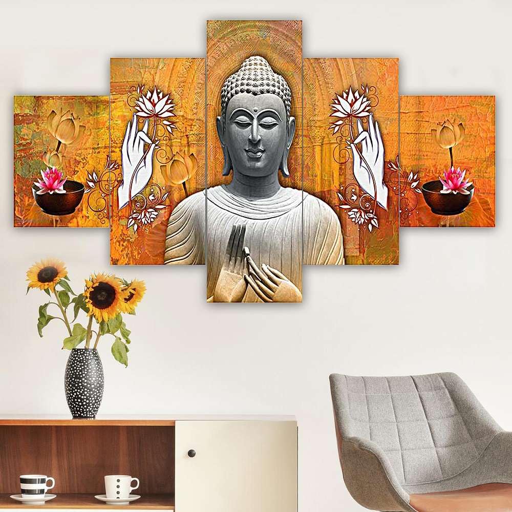 MDF Framed 3D Wall Painting Set of Five  for Home Decoration, Big Size Painting for Living Room