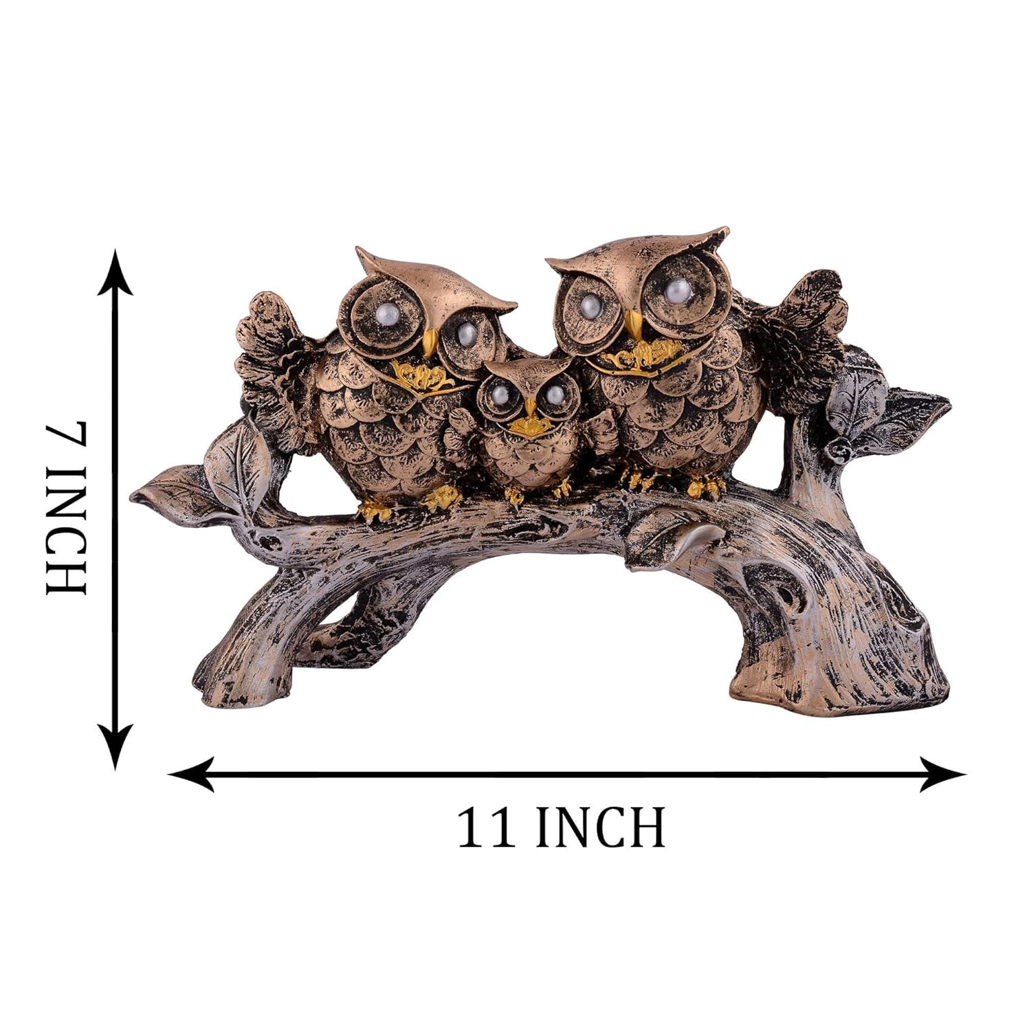 Owl Family Sitting on Tree Decorative Bird Statue for Home Decor