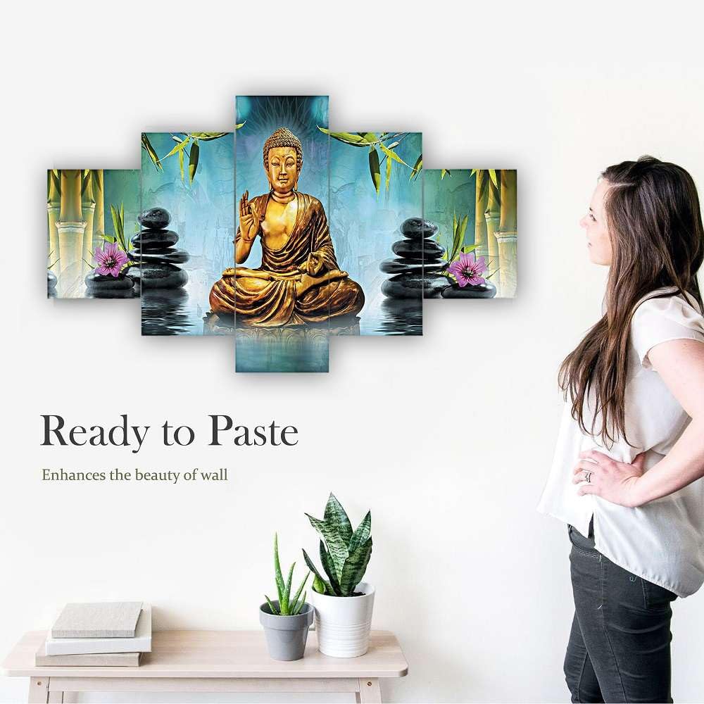 MDF Framed 3D Wall Painting Set of Five  for Home Decoration, Big Size Painting for Living Room