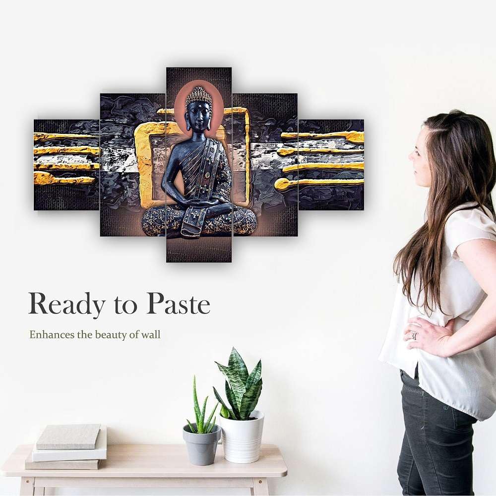 MDF Framed 3D Wall Painting Set of Five  for Home Decoration, Big Size Painting for Living Room