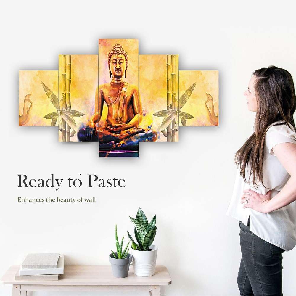 MDF Framed 3D Wall Painting Set of Five  for Home Decoration, Big Size Painting for Living Room