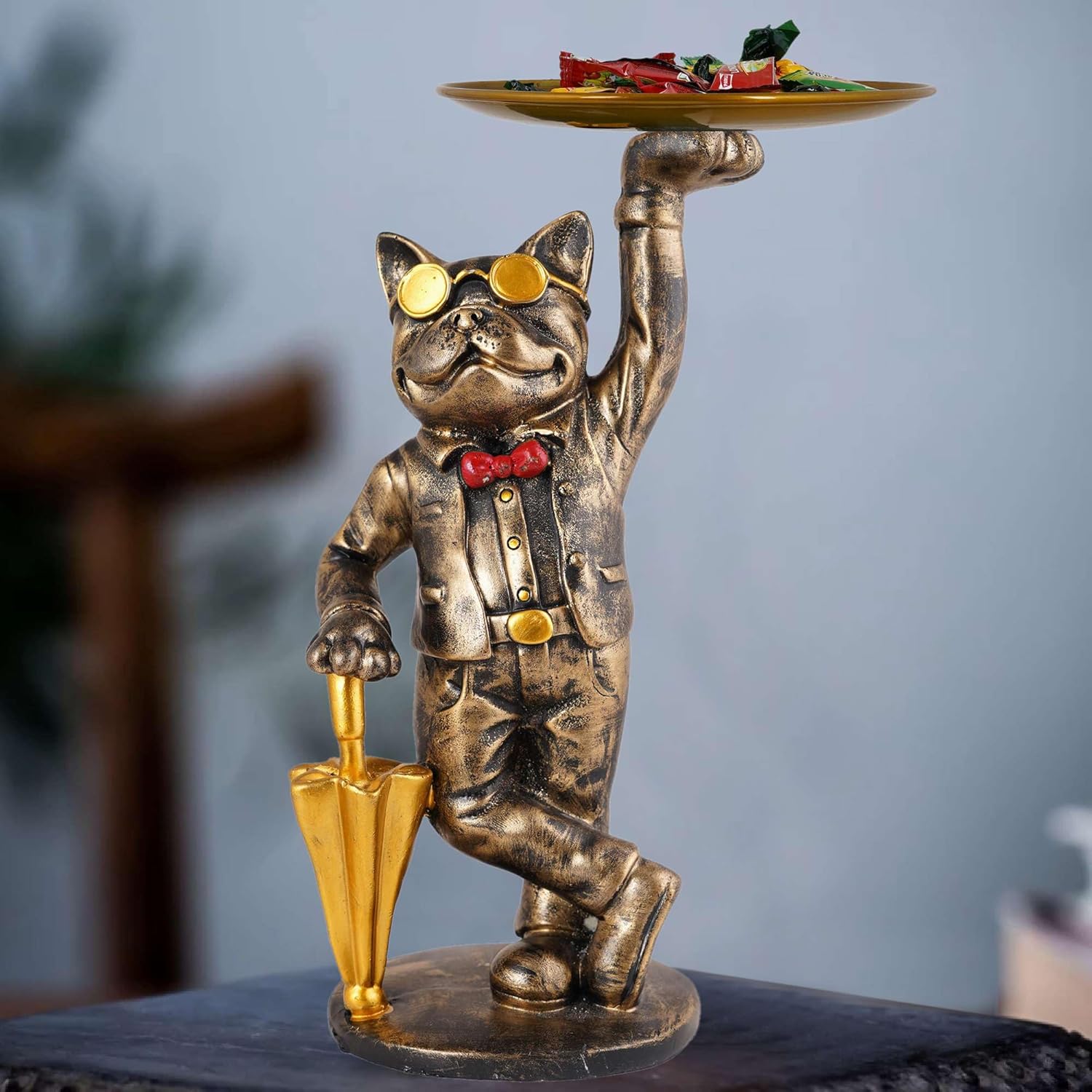 Cool Dog Showpiece with Plate Decorative...