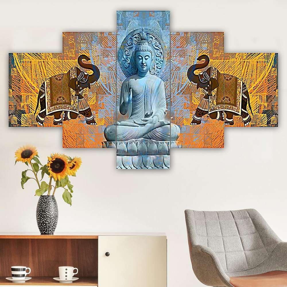 MDF Framed 3D Wall Painting Set of 5 Wall Decor