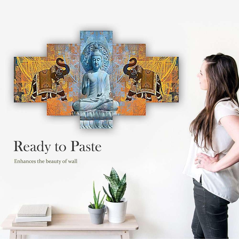 MDF Framed 3D Wall Painting Set of 5 Wall Decor