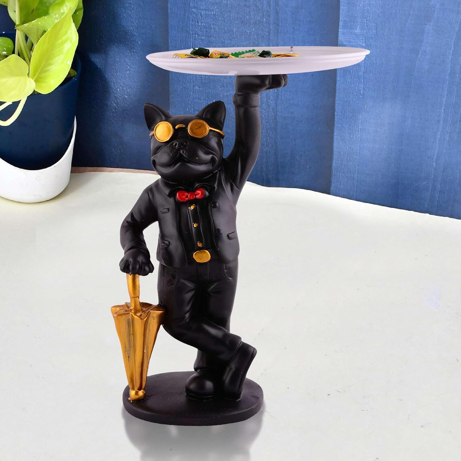 Cool Dog Showpiece with Plate Black Colo...