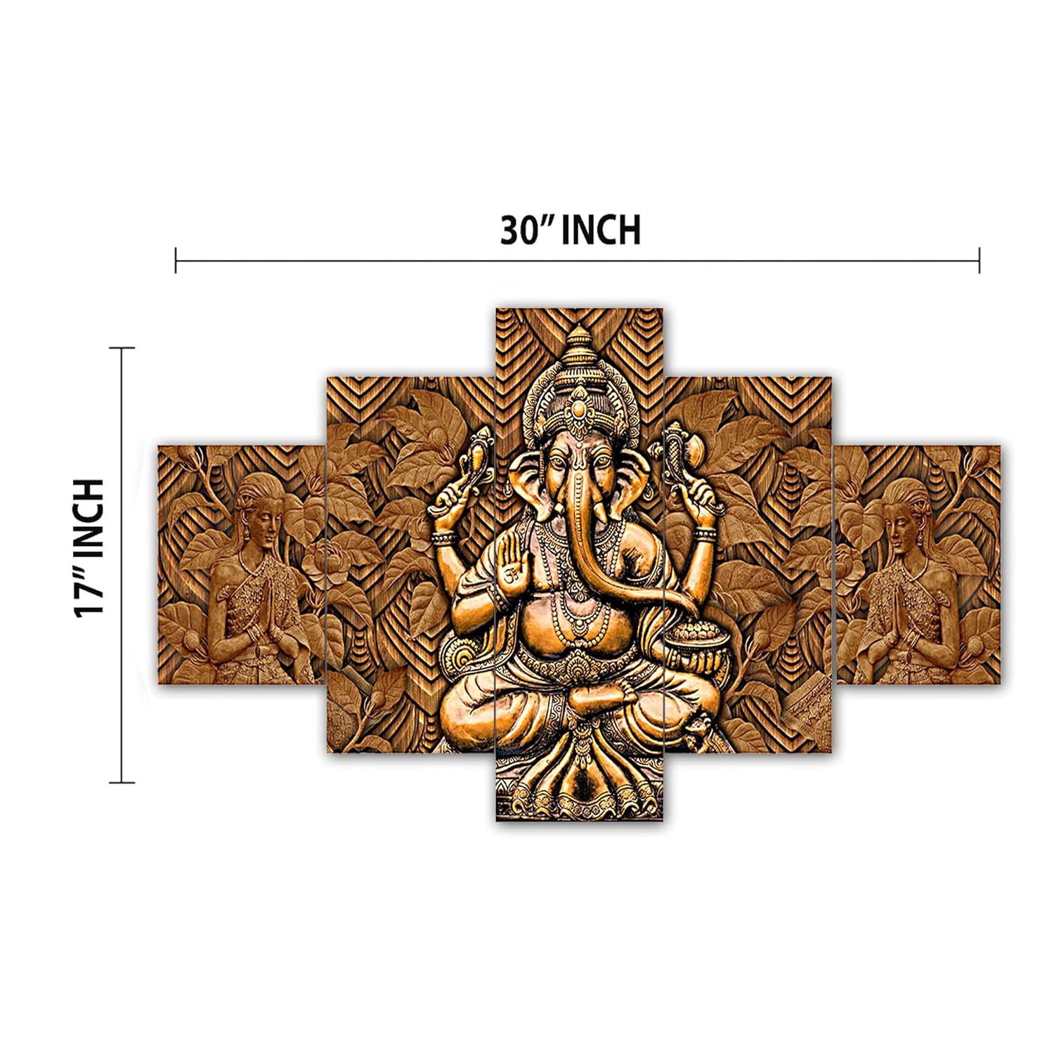 MDF Framed 3D Wall Painting Ganpati Set of 5 Living Room Decor