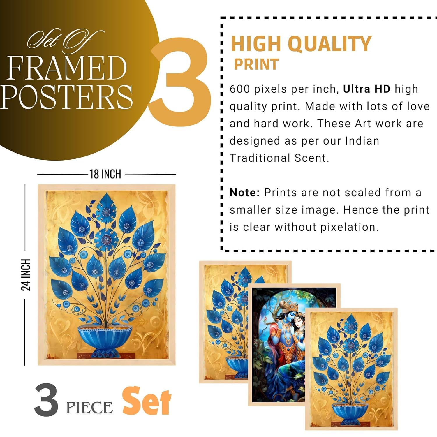 Large Framed Wall Paintings Set of 3 for Living Room