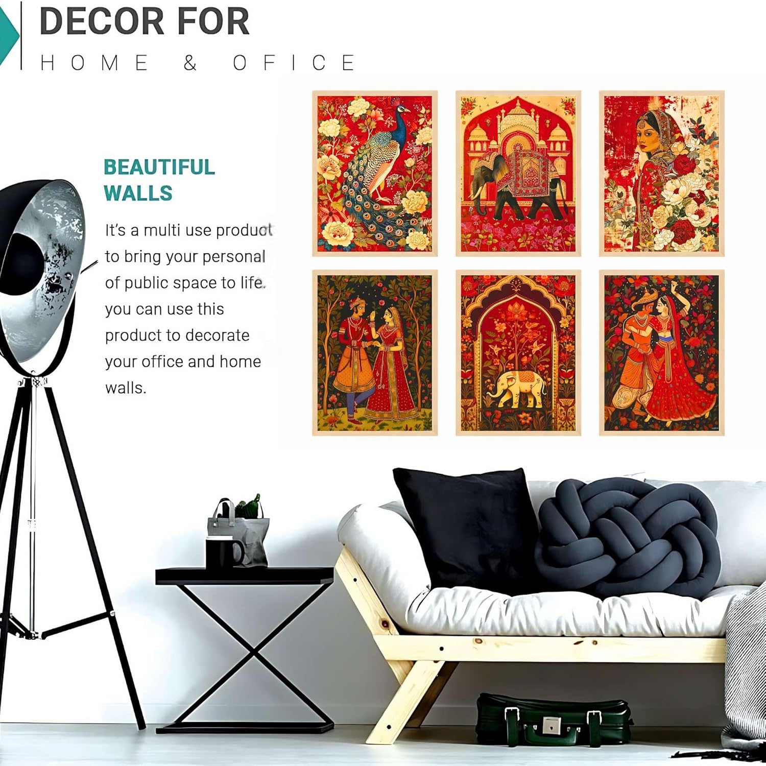 Madhubani Wall Paintings Set of Six for Wall Dacoration Large Framed Wall Paintings for Living Room & Bedroom