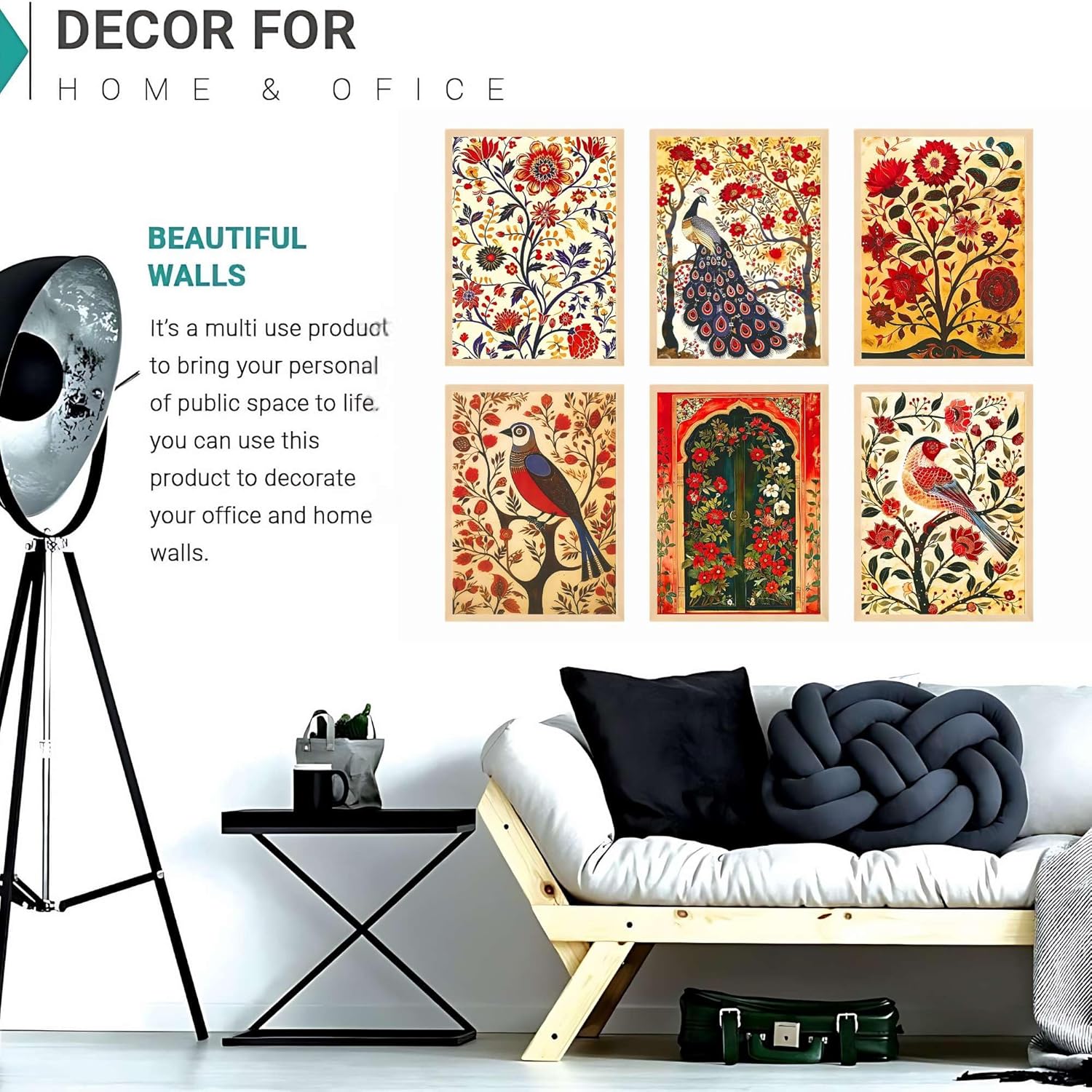 Madhubani Wall Paintings Set of Six for Wall Dacoration Large Framed Wall Paintings for Living Room & Bedroom