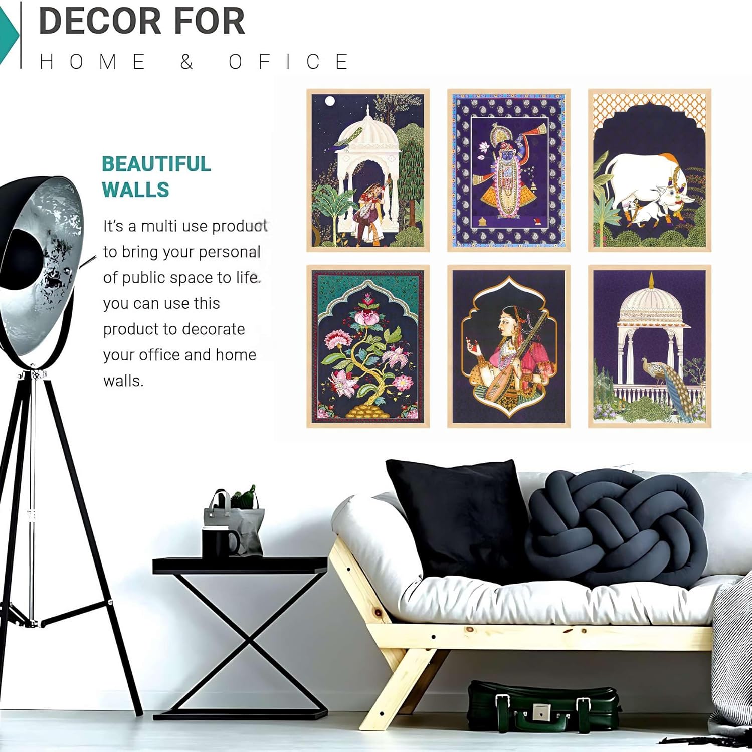 Madhubani Wall Paintings Set of Six for Wall Dacoration Large Framed Wall Paintings for Living Room & Bedroom