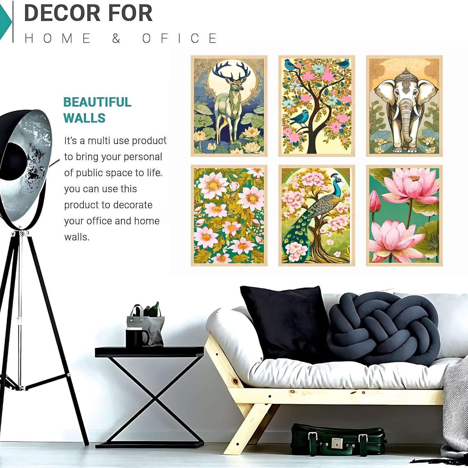 Madhubani Wall Paintings Set of Six for Wall Dacoration Large Framed Wall Paintings for Living Room & Bedroom