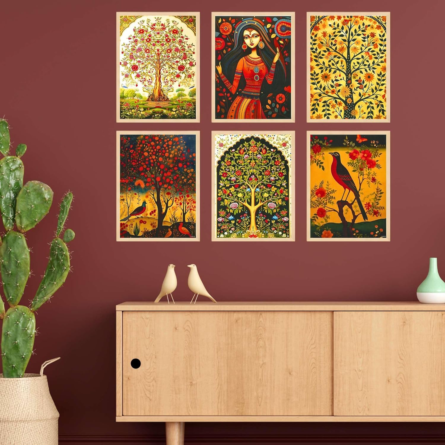Madhubani Wall Paintings Set of Six Framed Home Decor Art