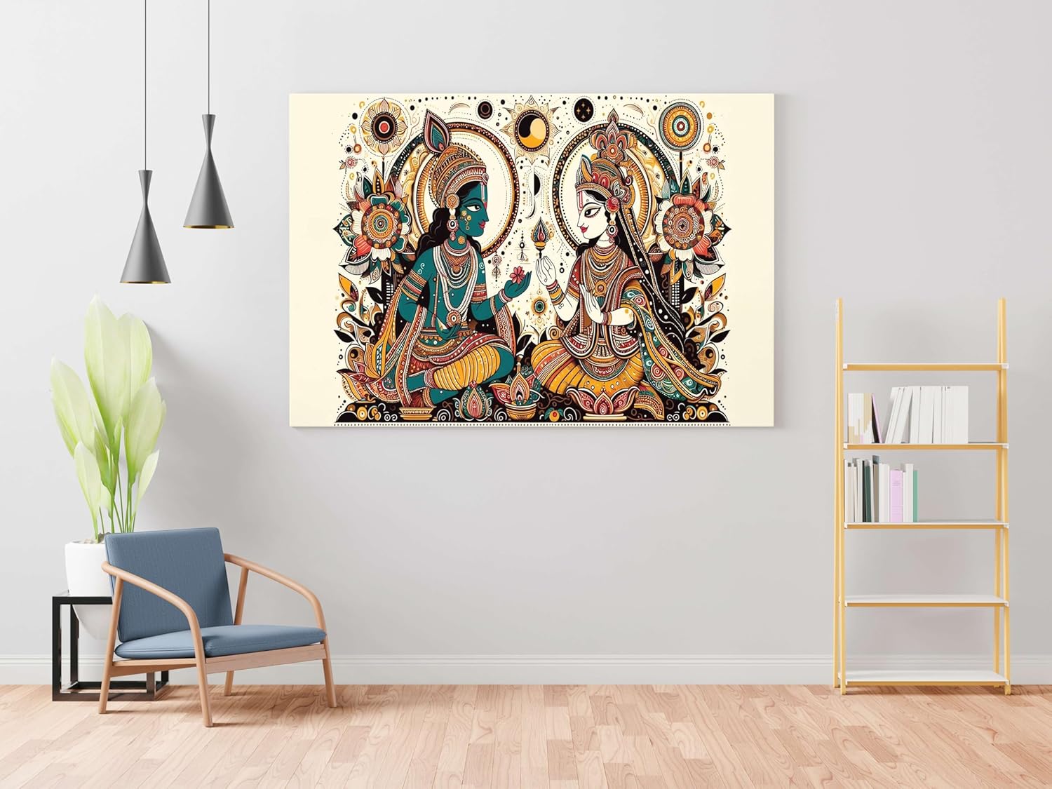 Radha Krishna Canvas Wall Painting with Frame for Home Decor