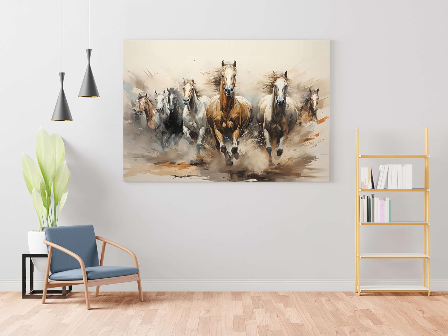 Seven Horse Canvas Wall Painting with Frame for Living Room