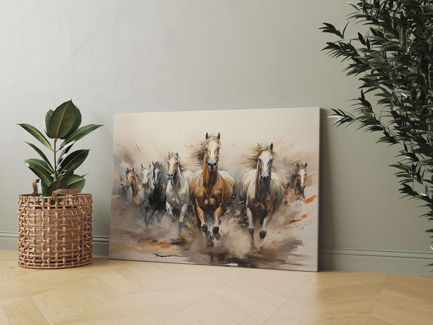 Seven Horse Canvas Wall Painting with Frame for Living Room