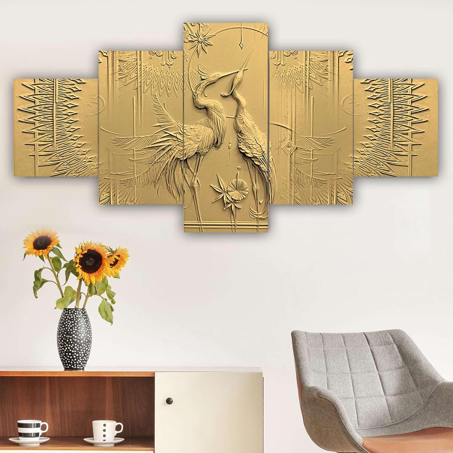 MDF Framed 3D Wall Painting Set of Five for Home Decoration, Big Size Painting for Living Room
