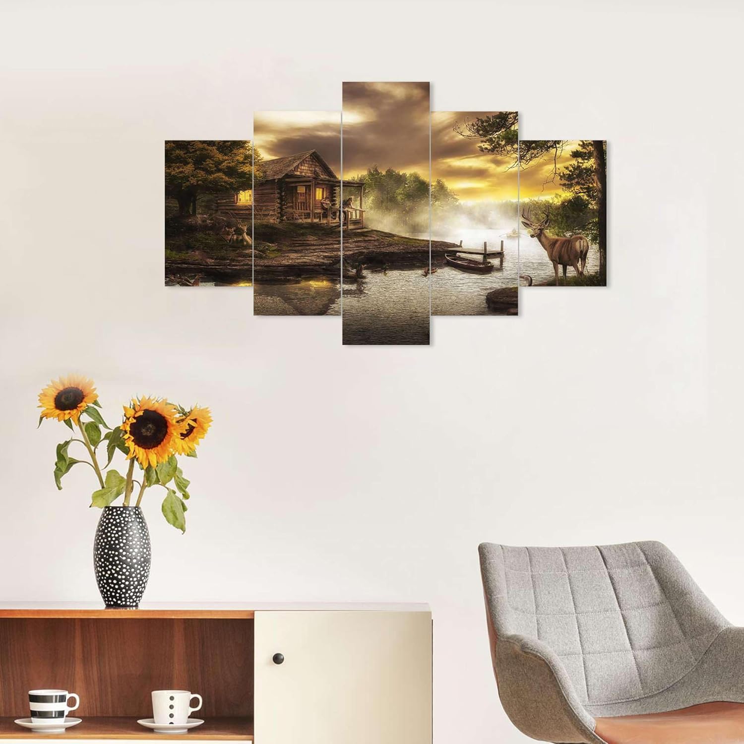 MDF Framed 3D Wall Painting Set of Five for Home Decoration, Big Size Painting for Living Room