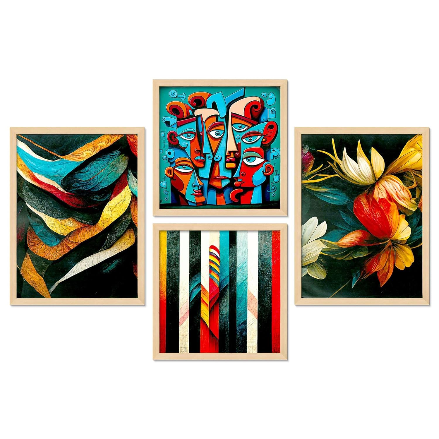 Framed Painting Set of Four for Wall Painting Decoration
