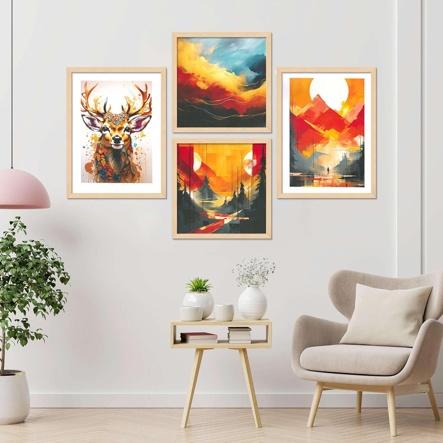 Framed Painting Set of Four for Wall Painting Decoration