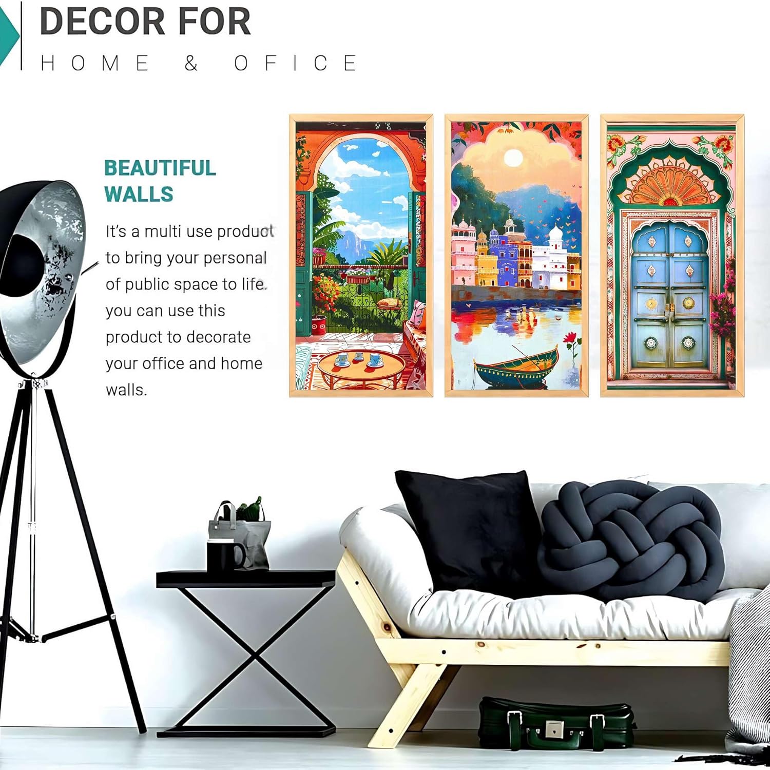 Set of Three Big Size Framed Wall Paintings Home Decor