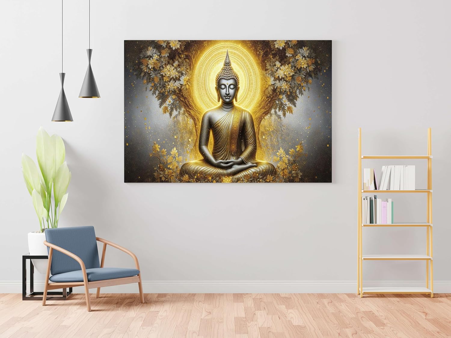 Buddha Painting with Frame Canvas Wall Art for Living Room Decor
