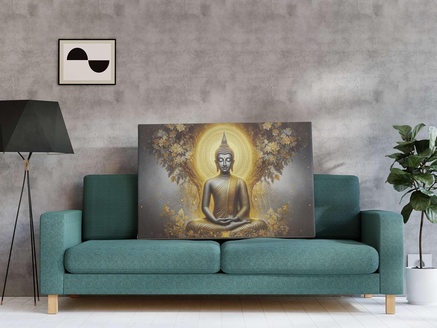 Buddha Painting with Frame Canvas Wall Art for Living Room Decor