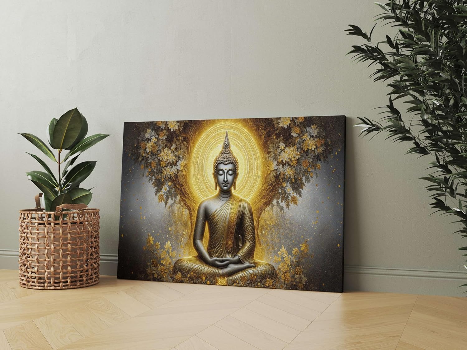 Buddha Painting with Frame Canvas Wall Art for Living Room Decor