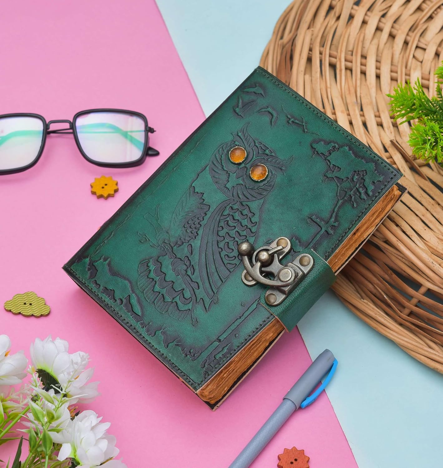 Handmade Leather Journal with White Blank Pages