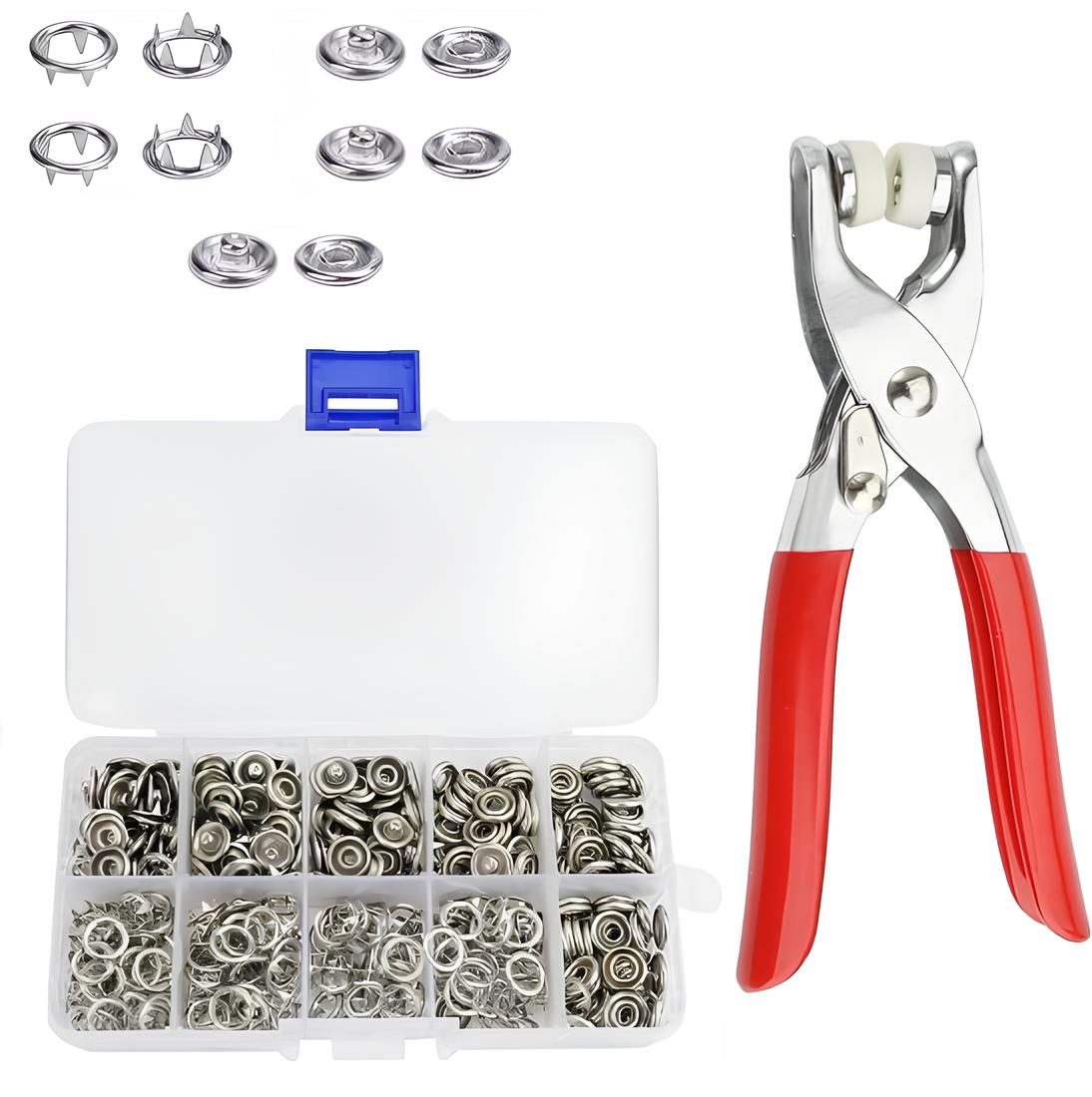Snap Button Fastener Kit with Pliers