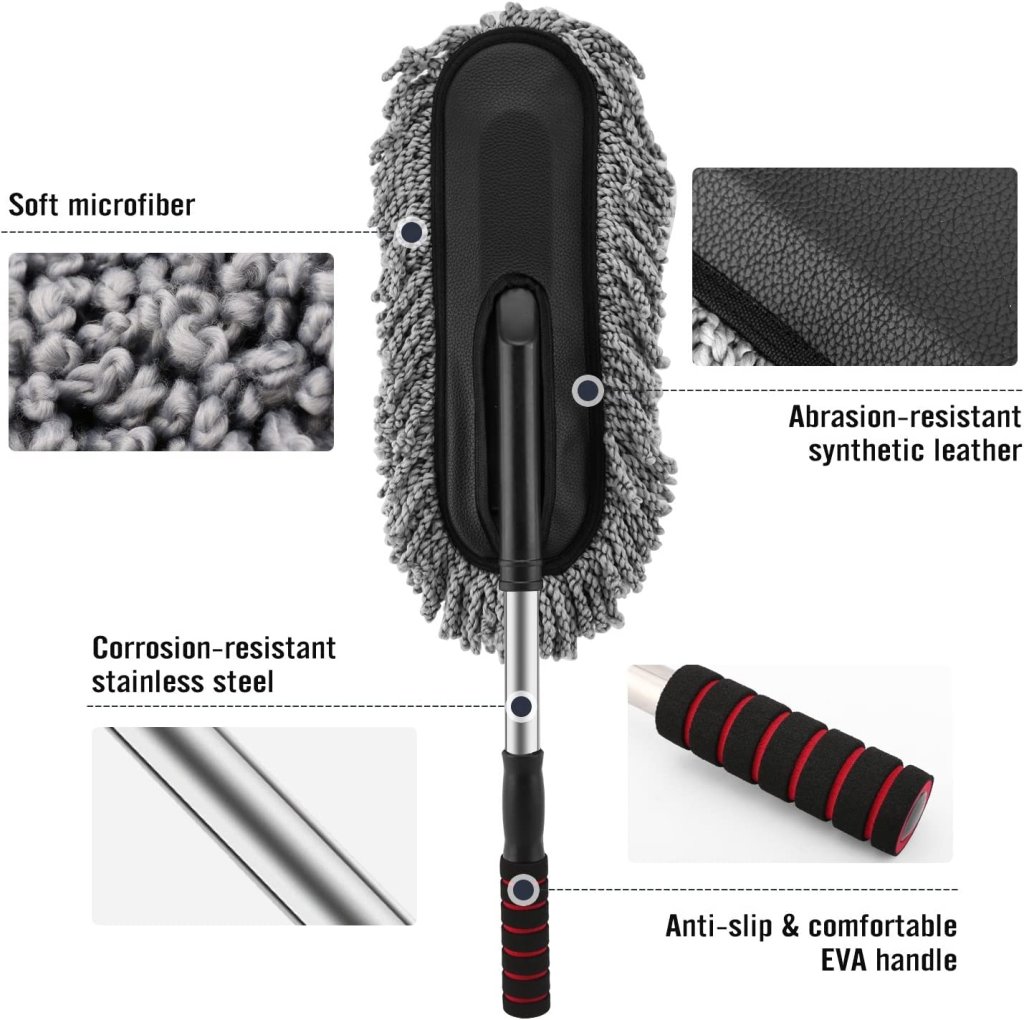 Microfiber Car Cleaning Brush – Multipurpose Mop Duster with Expandable Handle, Long-Handled Car Wash Brush for Home, Kitchen, Office