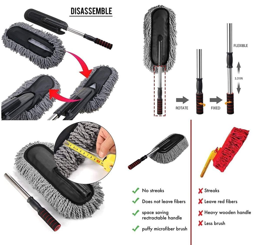 Microfiber Car Cleaning Brush – Multipurpose Mop Duster with Expandable Handle, Long-Handled Car Wash Brush for Home, Kitchen, Office