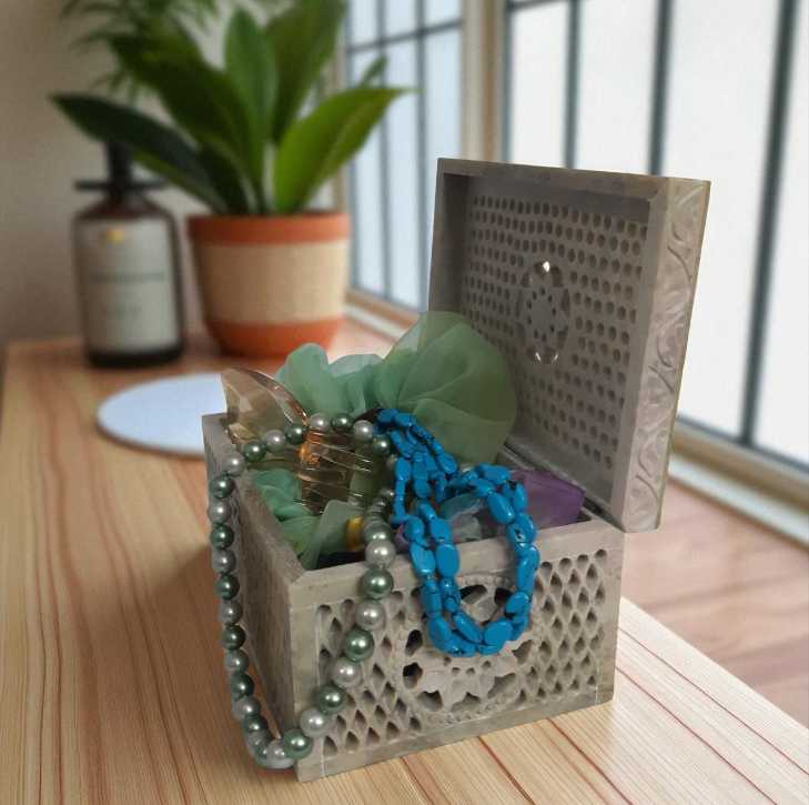 Floral Marble Jewellery Box Decorative Storage for Home