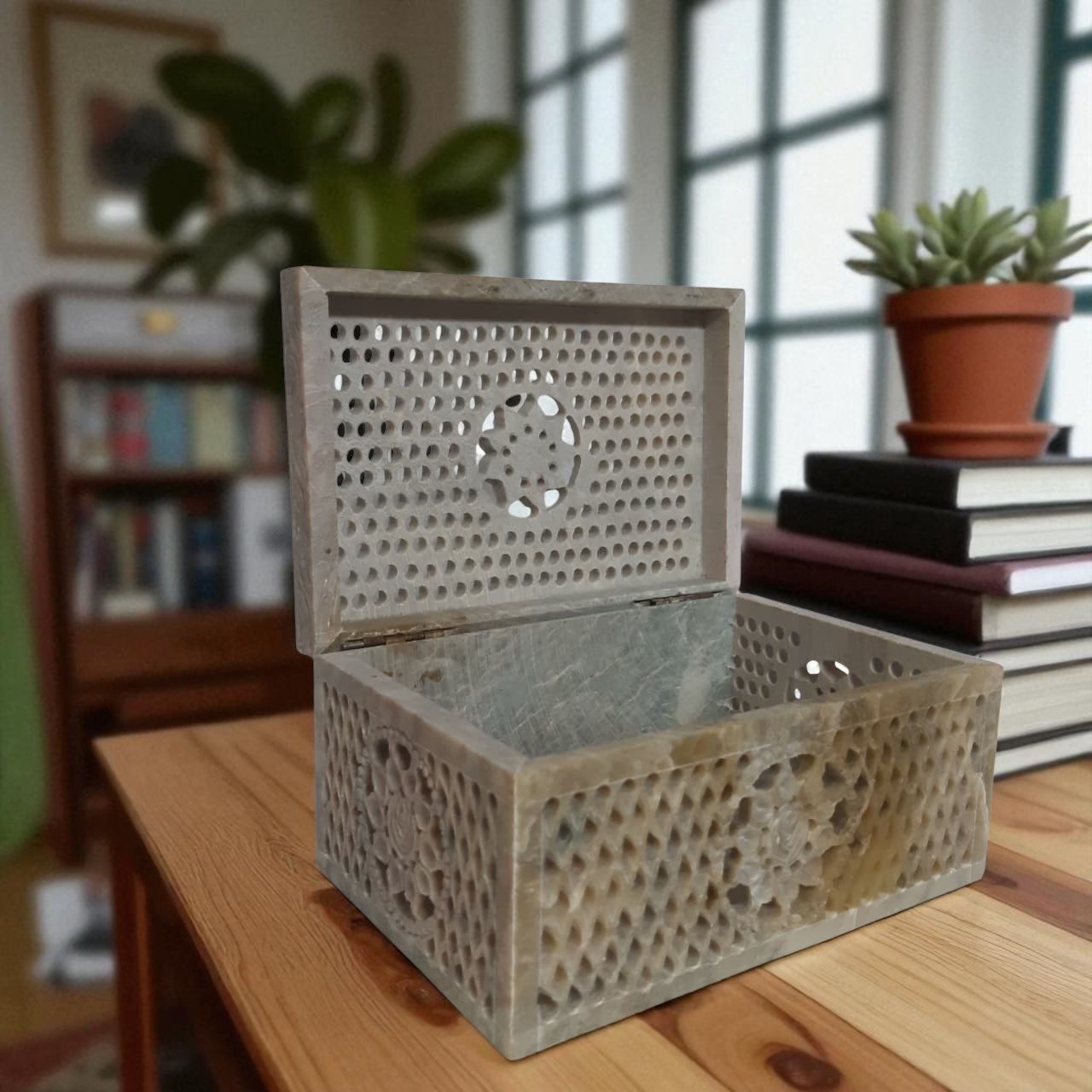 Floral Marble Jewellery Box Decorative Storage for Home