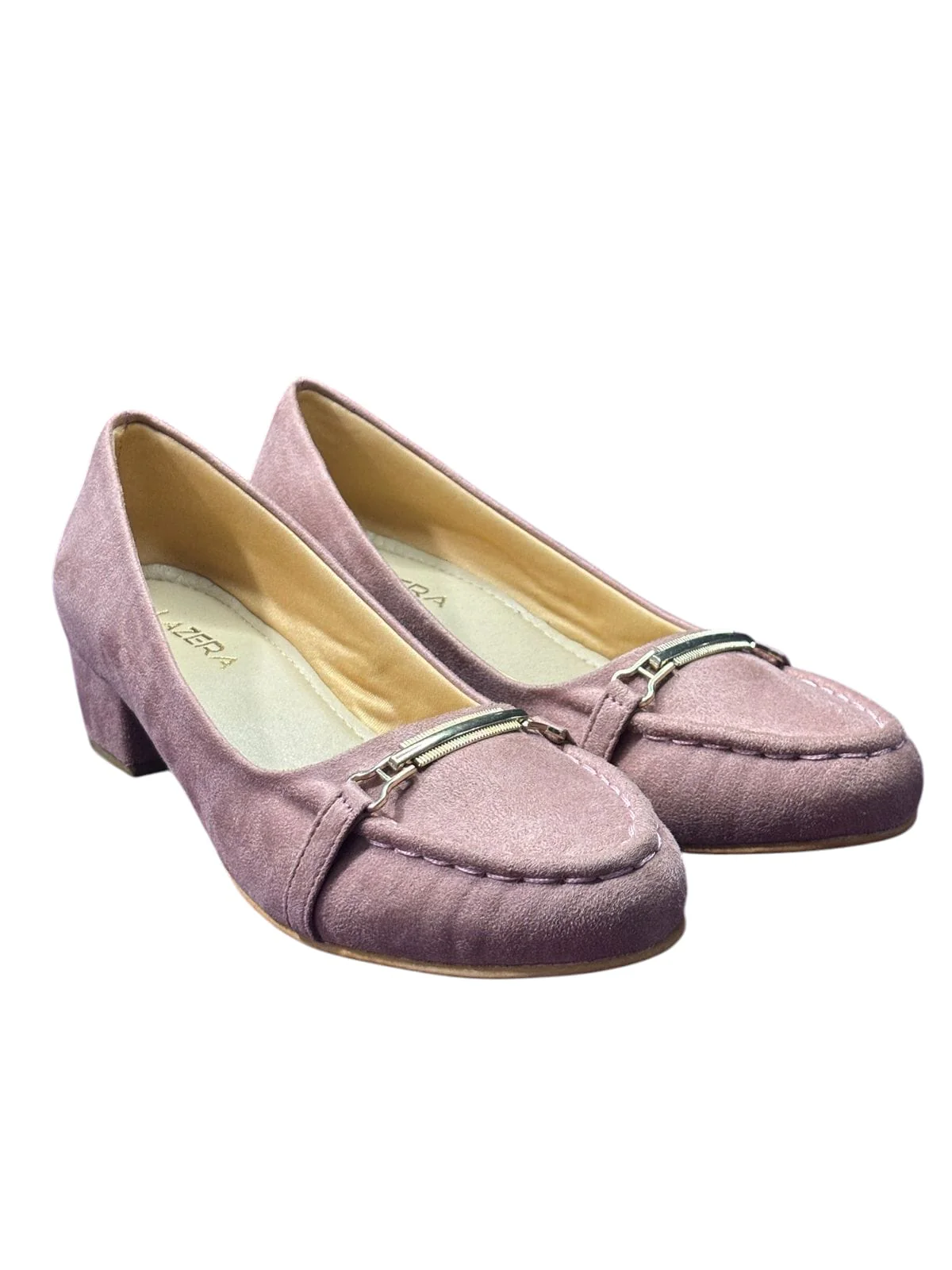 Women's Block Heel Loafers with Metal Ac...