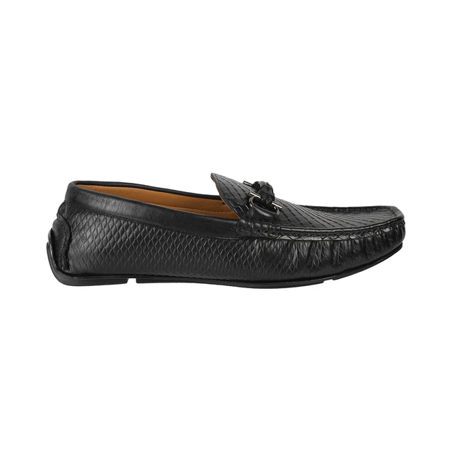 The Monarch Men’s Black Textured Faux Leather Loafers with Metal Bit