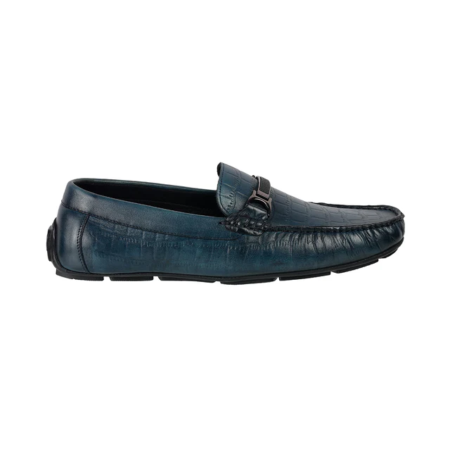 The Monarch Men’s Navy Textured Faux Leather Loafers with Metal Bit